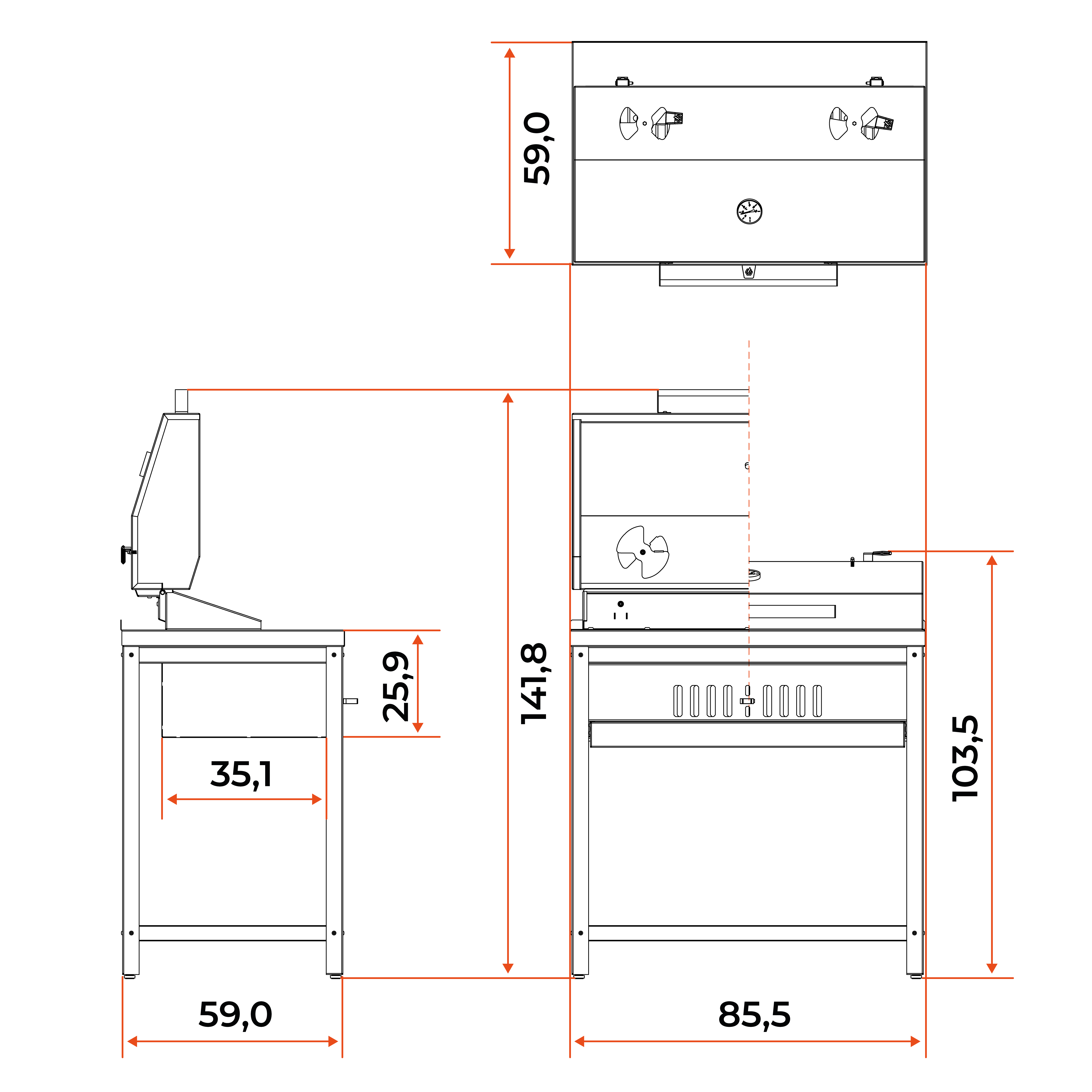 Гриль Patior G850 - схема с размерами в открытом виде